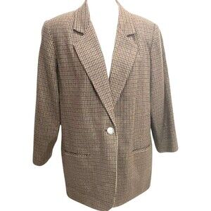 Sag Harbor Wool Blend Jacket Size 18W Blue & Burgundy Houndstooth Business Wear
